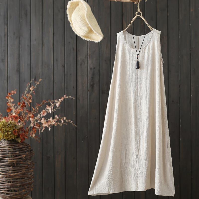 summer mid-length sleeveless cotton nightgown dress