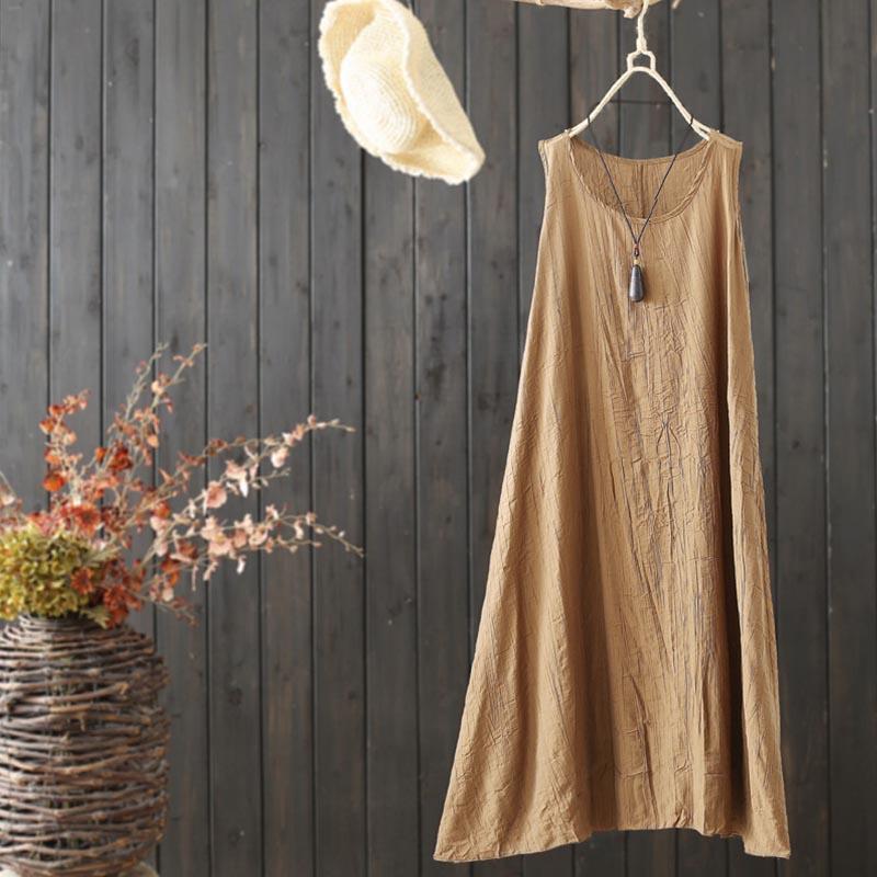 summer mid-length sleeveless cotton nightgown dress