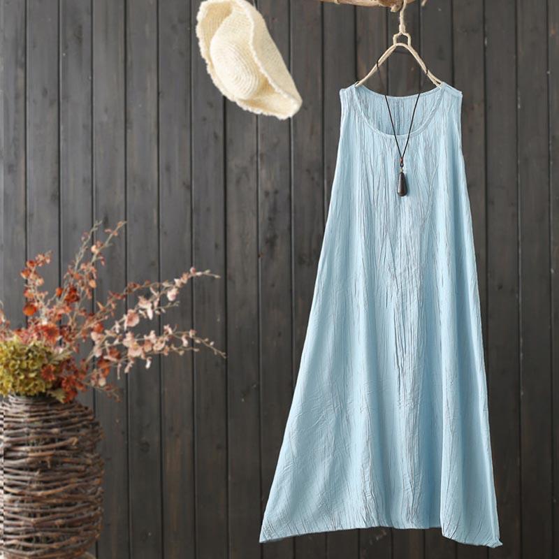 summer mid-length sleeveless cotton nightgown dress