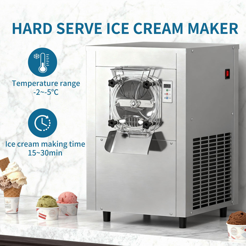 Commercial Hard Ice Cream Maker Machine 1600W 110V 4.7 to 5.7 Gallons Per Hour Gelato Ice Cream Machine with Auto Clean LED Panel Perfect for Snack Bar Restaurants