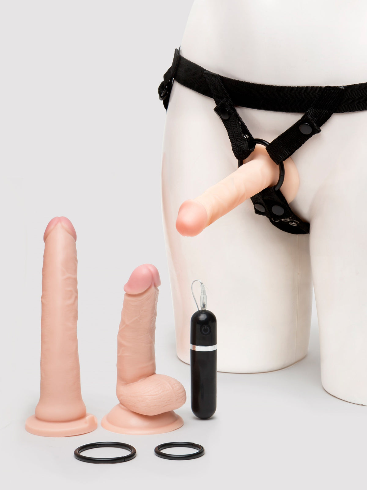Lifelike Lover Realistic Pleasures Strap-On Dildo Kit (8 Piece), Flesh Pink