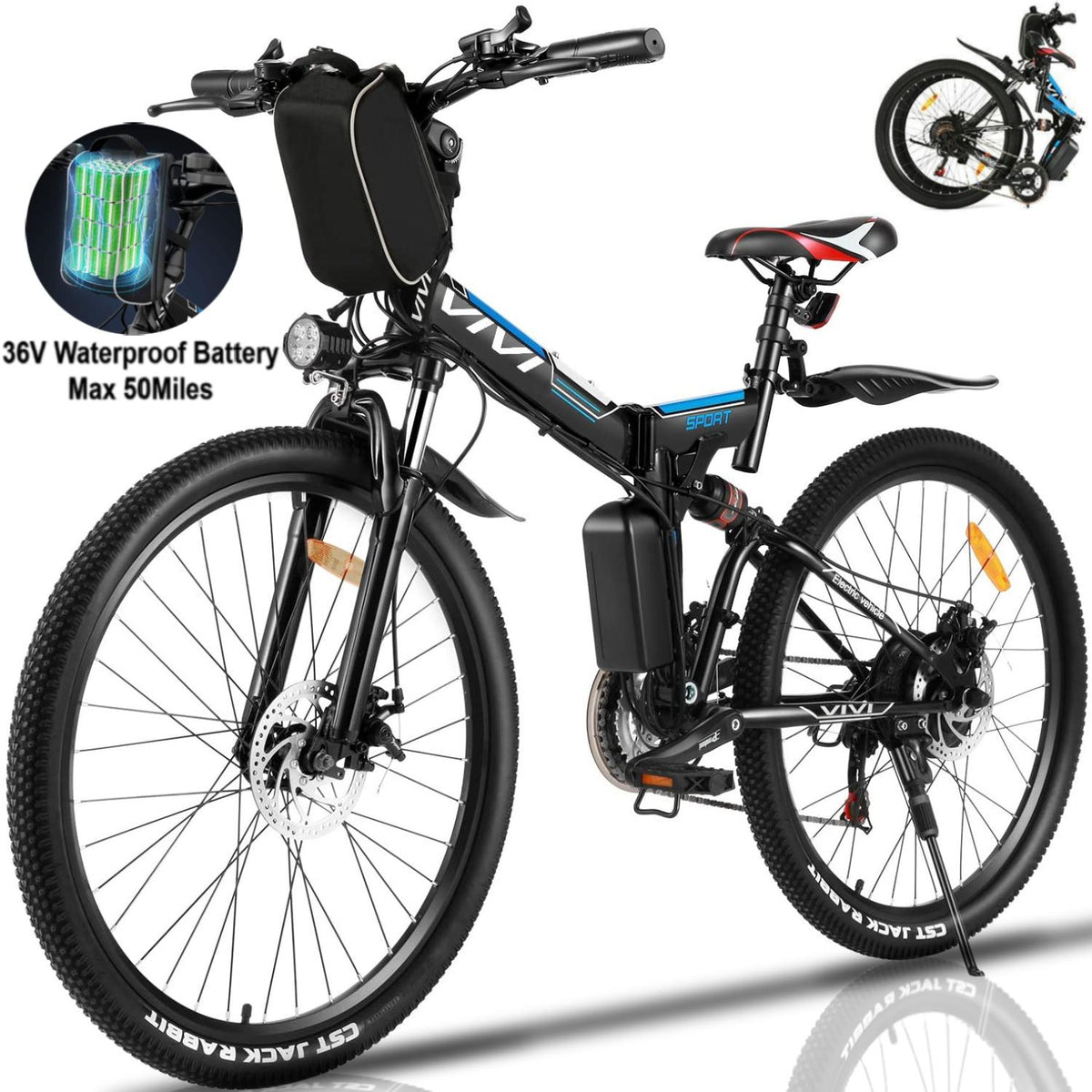 VIVI 350W Folding Electric Bike Electric Mountain Bicycle 26" Lightweight Ebike, Max 50Miles Electric Bike for Adults with Removable 8Ah Lithium Battery,Professional 21 Speeds