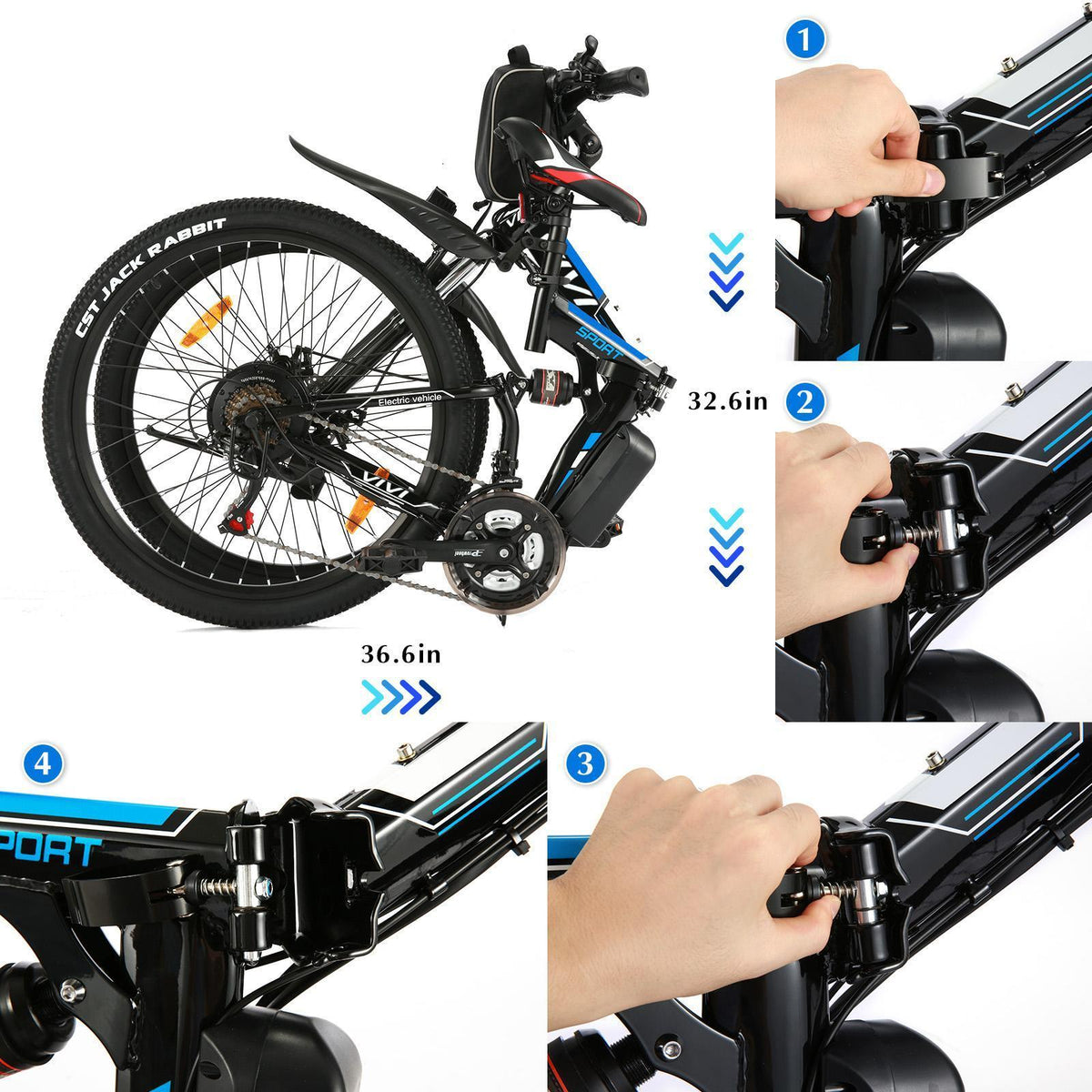 VIVI 350W Folding Electric Bike Electric Mountain Bicycle 26" Lightweight Ebike, Max 50Miles Electric Bike for Adults with Removable 8Ah Lithium Battery,Professional 21 Speeds
