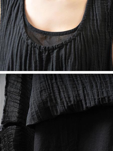 casual summer women wrinkled gray sleeveless dress