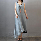 casual summer women wrinkled gray sleeveless dress