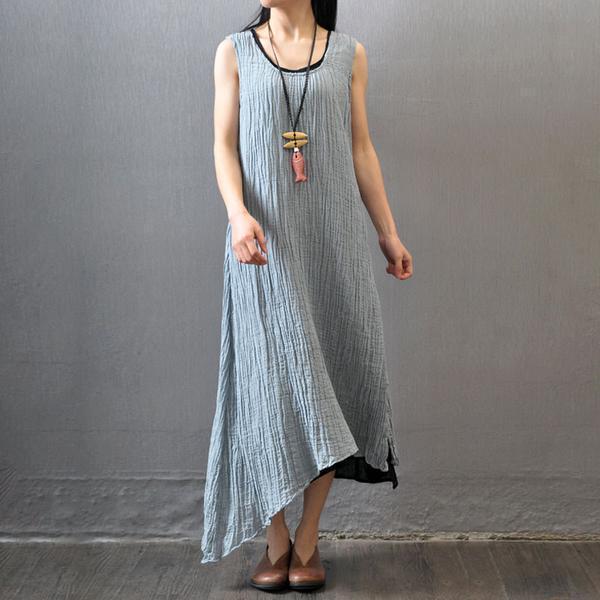 casual summer women wrinkled gray sleeveless dress