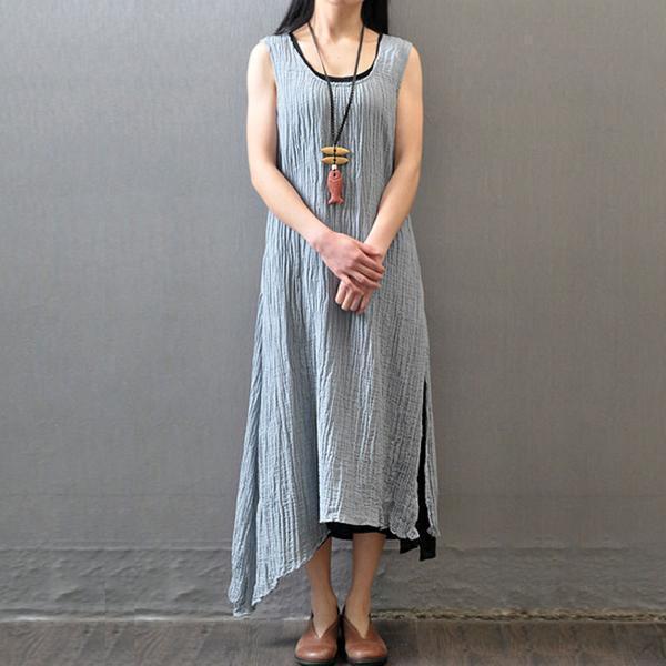 casual summer women wrinkled gray sleeveless dress