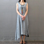 casual summer women wrinkled gray sleeveless dress