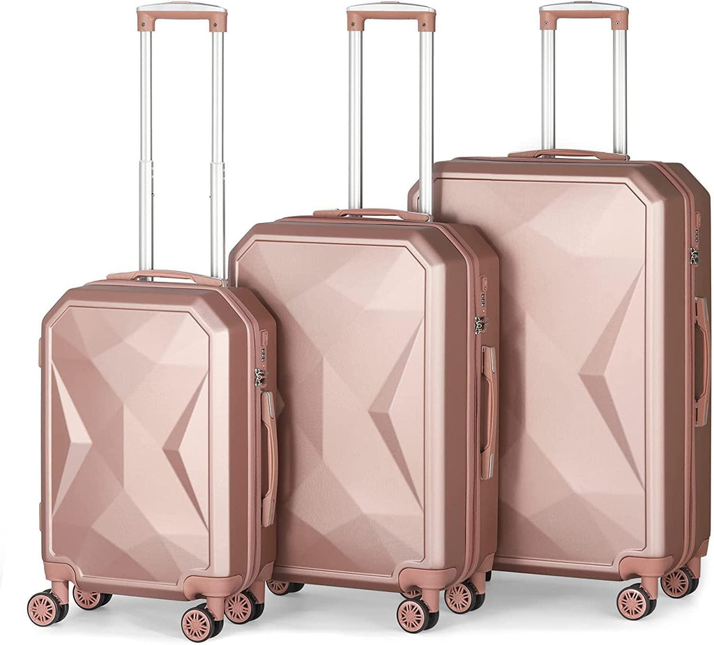 3 Piece Luggage Sets with Spinner Wheels and Side Handles (20/24/28), Lightweight Suitcase with TSA Approved, ROSEGOLDED
