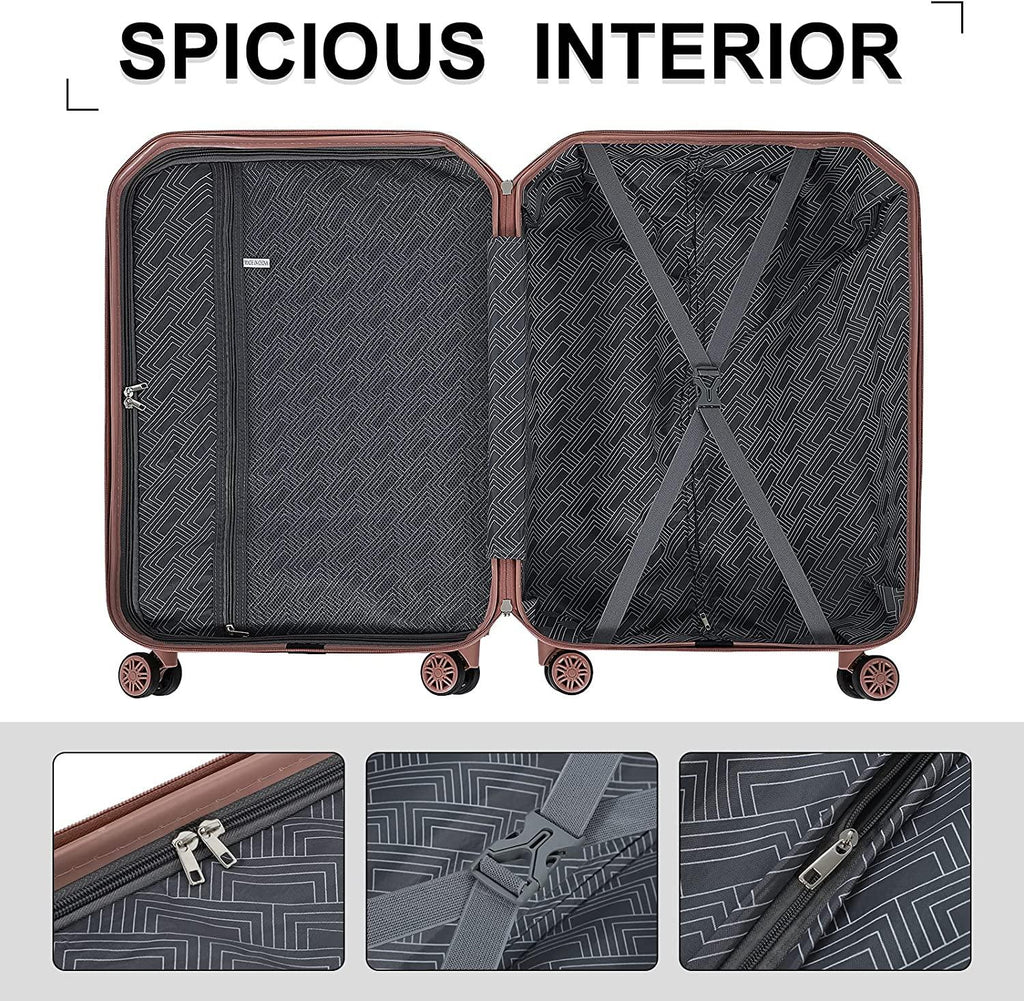 3 Piece Luggage Sets with Spinner Wheels and Side Handles (20/24/28), Lightweight Suitcase with TSA Approved, ROSEGOLDED