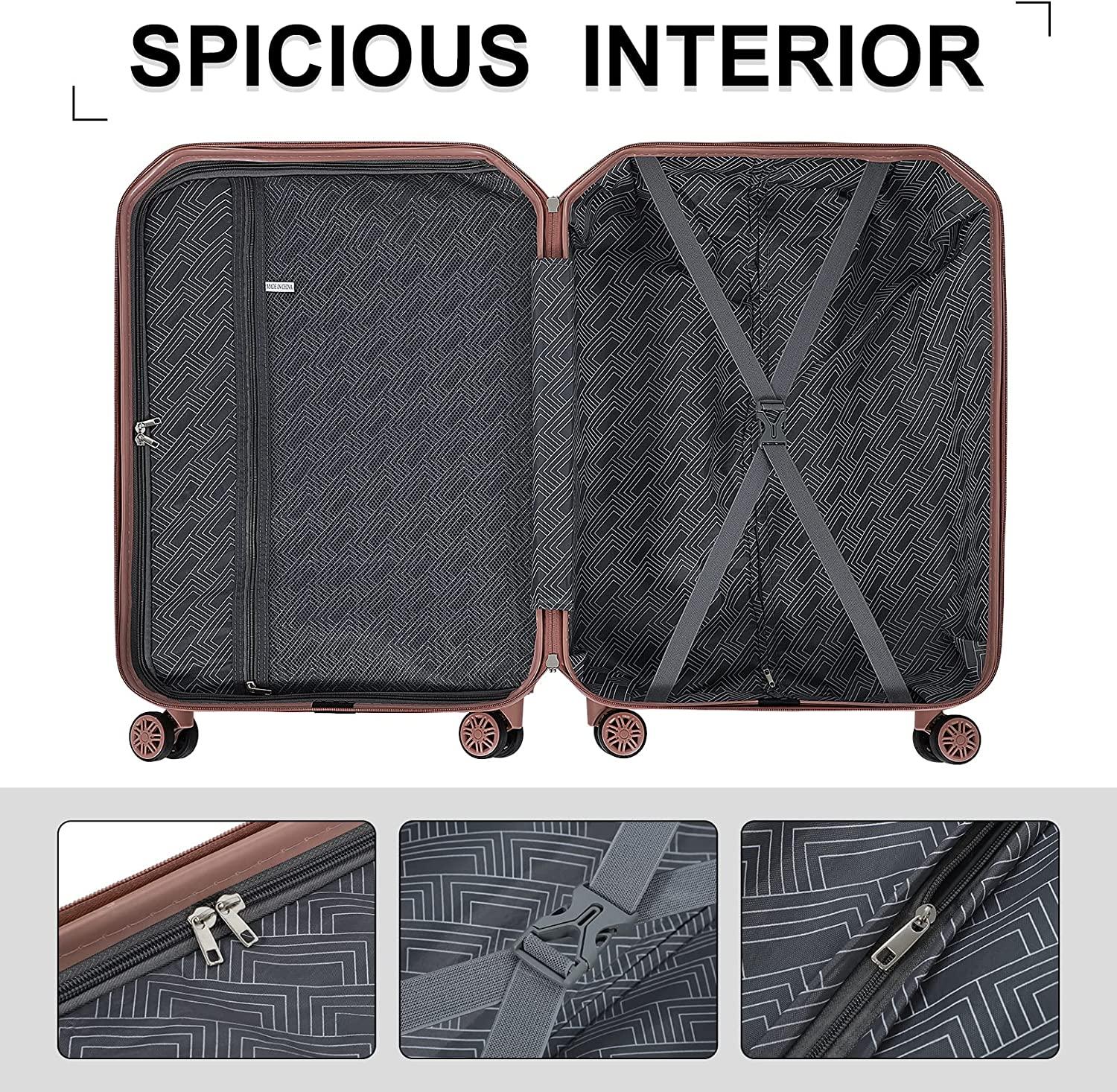 3 Piece Luggage Sets with Spinner Wheels and Side Handles (20/24/28), Lightweight Suitcase with TSA Approved, ROSEGOLDED