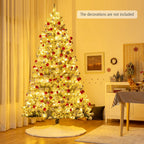 8' Pre-lit Snow Flocked Hinged Christmas Tree w/1502 Tips &amp; Metal Stand