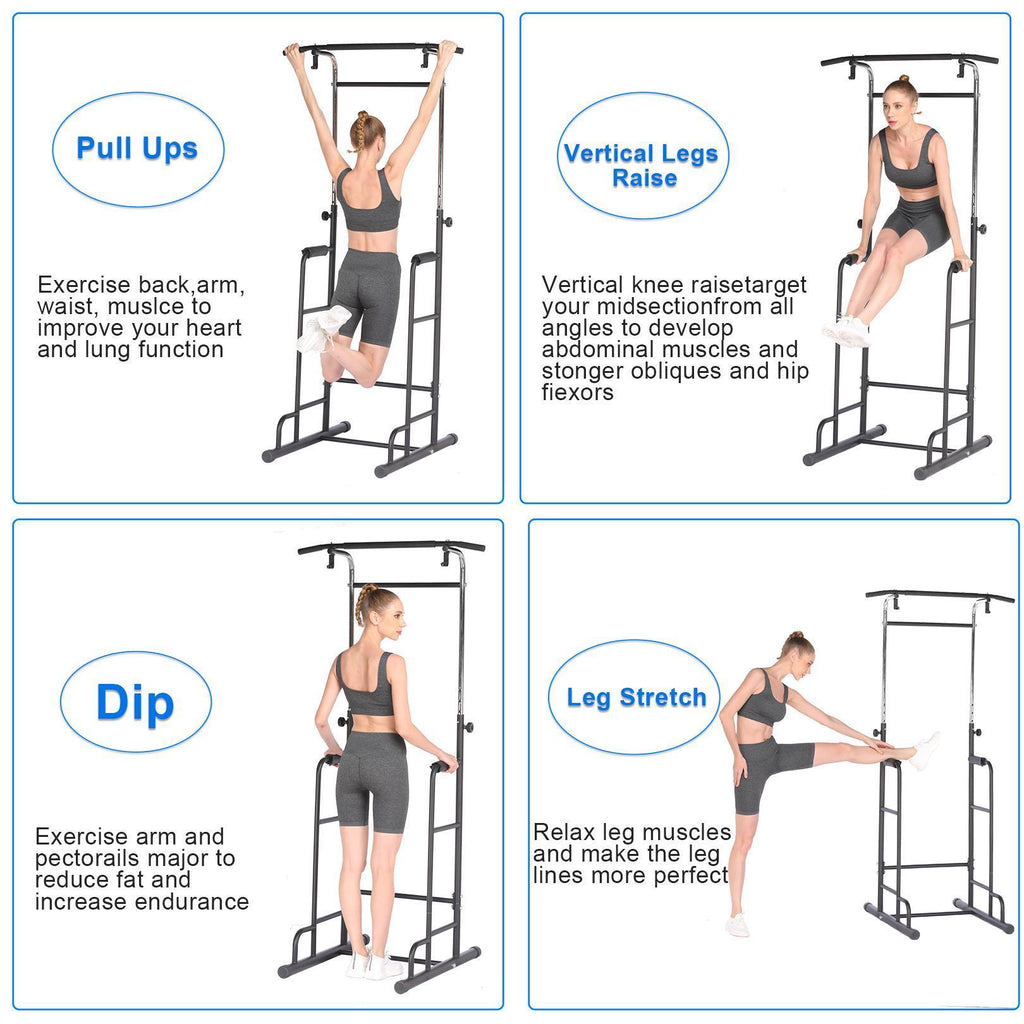 Power Tower 330Lbs Heavy Duty Workout Fitness Equipment Dip Station Stand with Pull Up Bar for Home Gym Strength Training Power Rack
