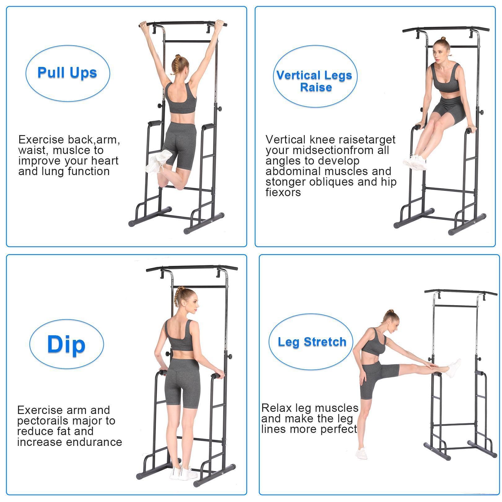 Power Tower 330Lbs Heavy Duty Workout Fitness Equipment Dip Station Stand with Pull Up Bar for Home Gym Strength Training Power Rack
