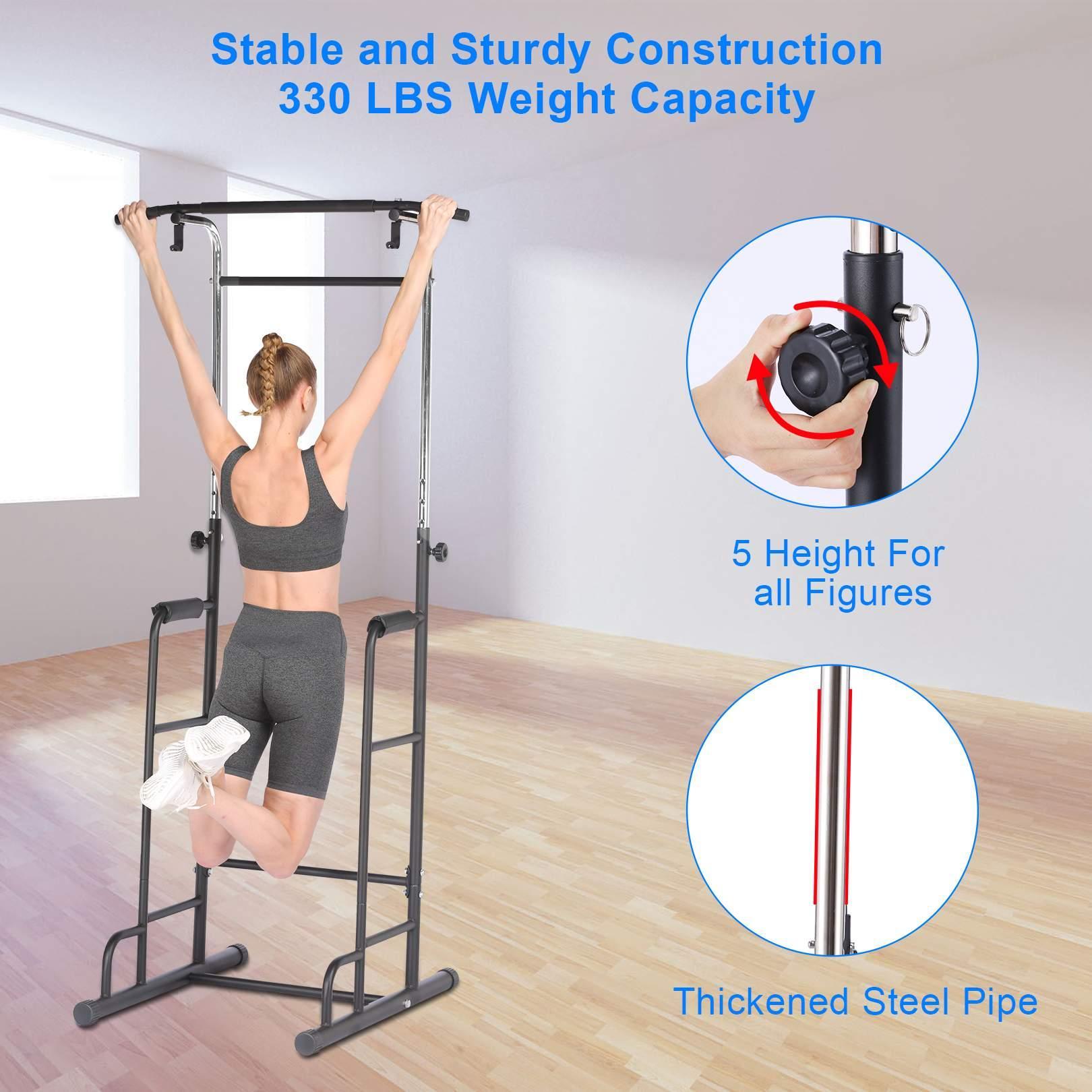 Power Tower 330Lbs Heavy Duty Workout Fitness Equipment Dip Station Stand with Pull Up Bar for Home Gym Strength Training Power Rack