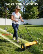 14" Hand Push Lawn Mower, 5-Blade Push Reel Lawn Mower with Adjustable Cutting Height, Quiet Eco-Friendly Manual Lawnmower for Home Garden