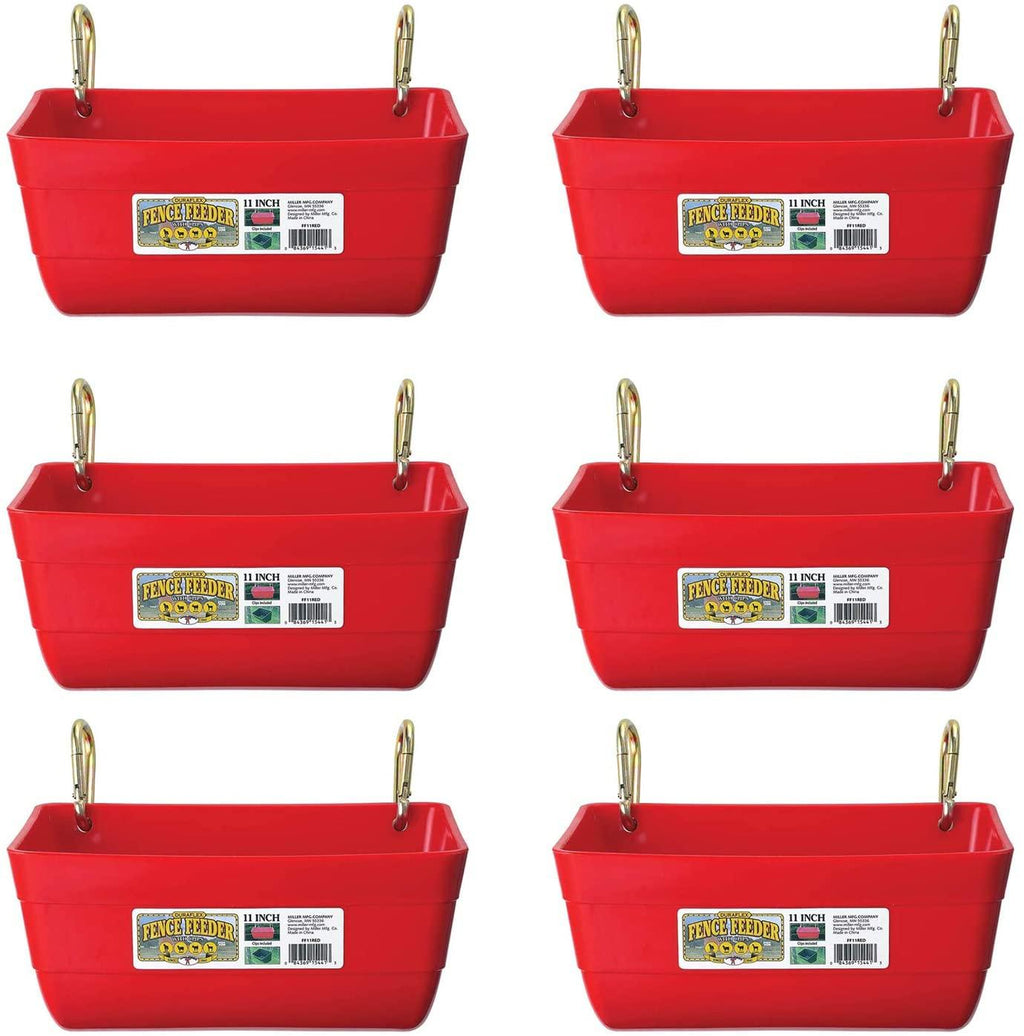 little giant ff11red 4.5 quart heavy duty plastic feed trough bucket fence feeder with clips for livestock &amp; pets, red (6 pack)
