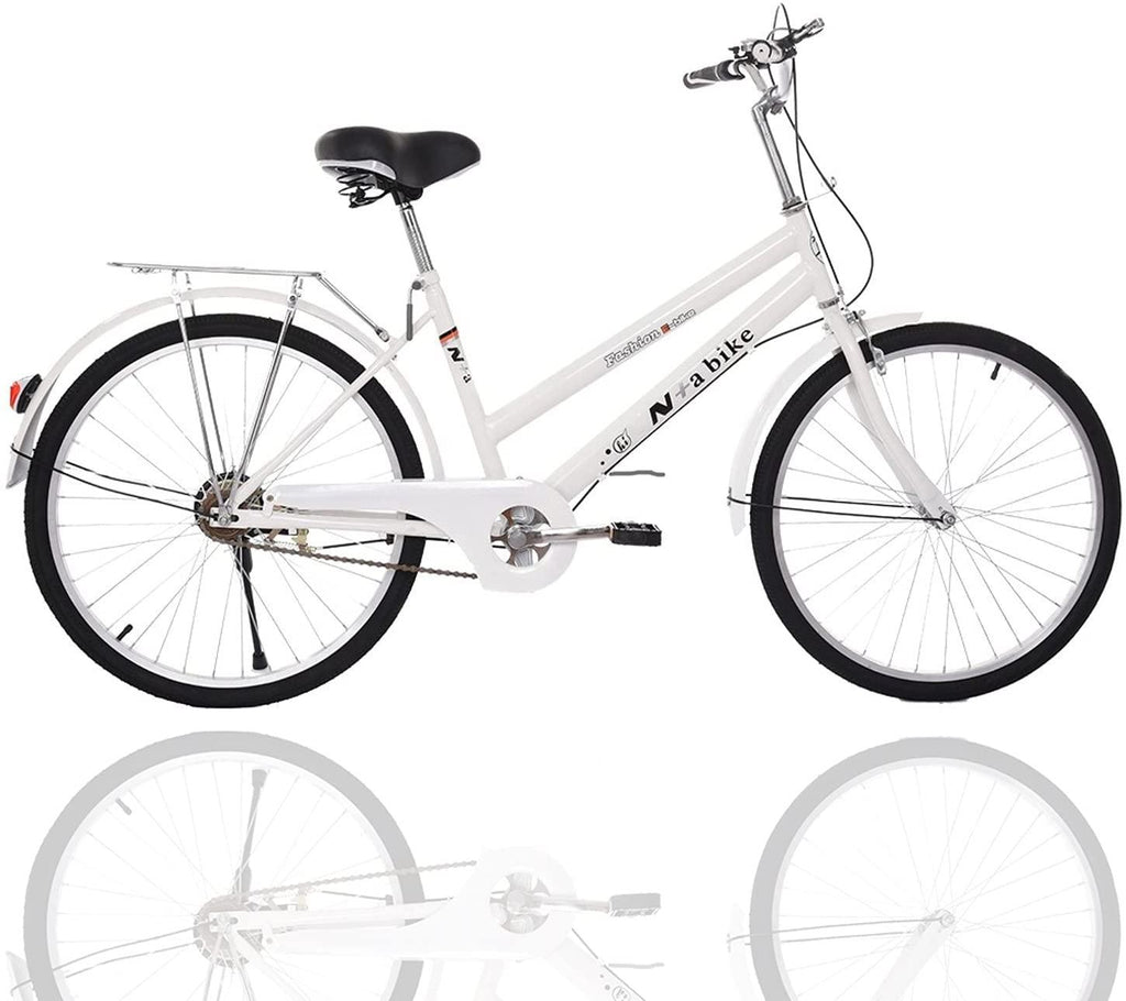 Bikes for Women 24 Inch Beach Cruiser Bicycle,Commute Body Ease Women's Committed Rider, Damping Comfort Bike, Hybrid Bike White Seaside Travel Bicycle (Women Bike, Lady Bike)