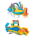 Dinoland Play Center Kiddie Inflatable Pool and Dinosaur Water Splash Swimming Pool with Water Sprayers, Waterfalls,
