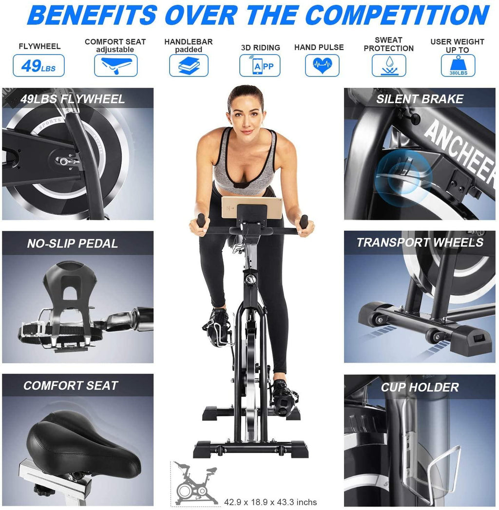 V.I.P. Exercise Bike,Indoor Cycling Bike with Virtual Riding APP,Folding Upright Exercise Bike,Stationary Training Bike with LCD Display, Heart Rate Monitor for Home Gym Fitness Cardio Workout,380 lbs
