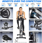 V.I.P. Exercise Bike,Indoor Cycling Bike with Virtual Riding APP,Folding Upright Exercise Bike,Stationary Training Bike with LCD Display, Heart Rate Monitor for Home Gym Fitness Cardio Workout,380 lbs