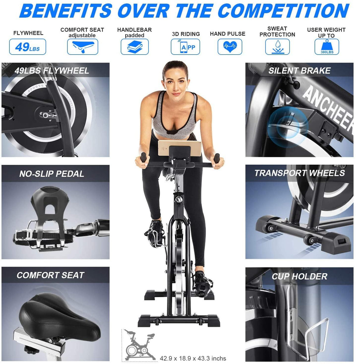 V.I.P. Exercise Bike,Indoor Cycling Bike with Virtual Riding APP,Folding Upright Exercise Bike,Stationary Training Bike with LCD Display, Heart Rate Monitor for Home Gym Fitness Cardio Workout,380 lbs