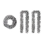 2-Pack 9 ft. Pre-lit LED Artificial Christmas Garland and 24 in. D Pre-Lit Snow Flocked Christmas Wreath Set