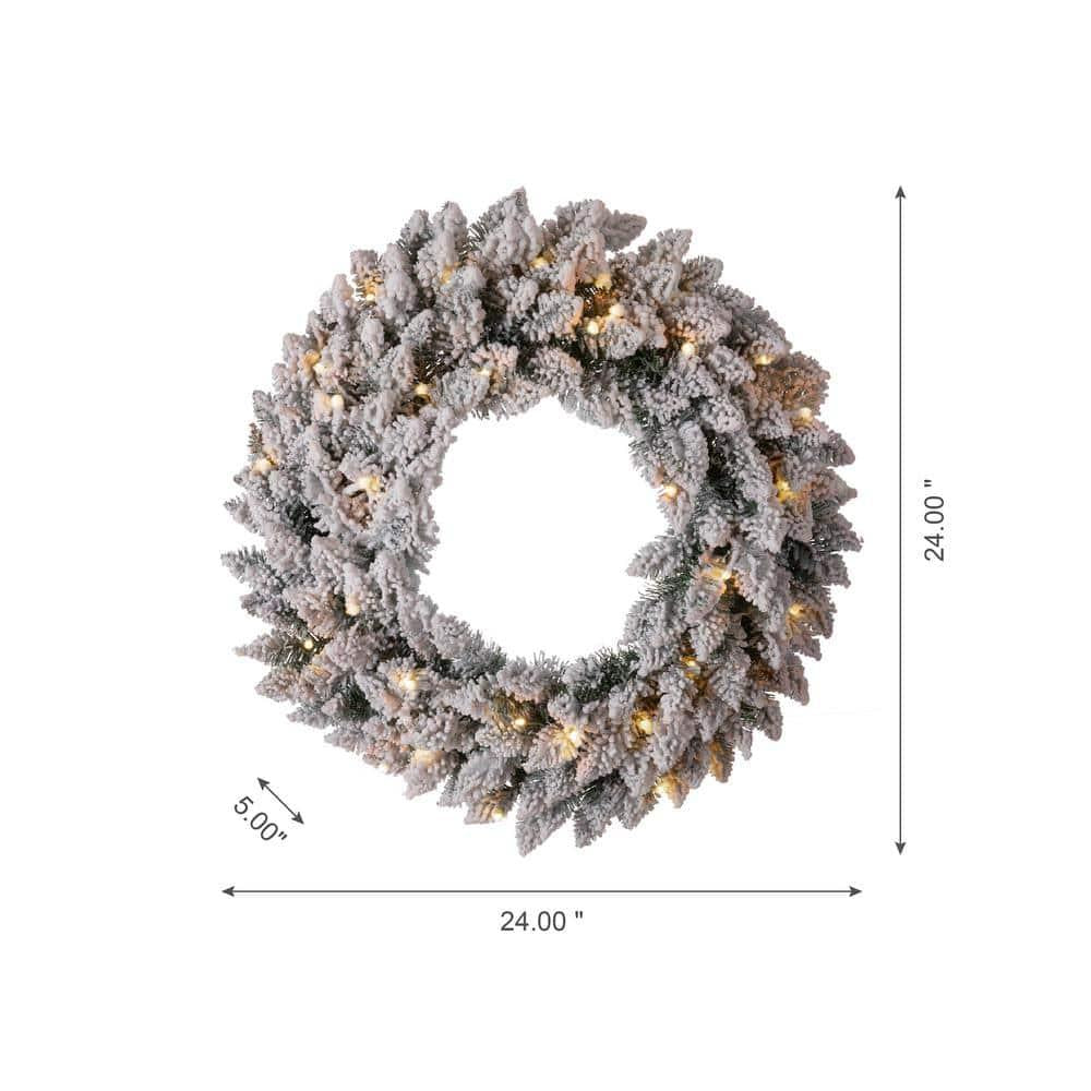 2-Pack 9 ft. Pre-lit LED Artificial Christmas Garland and 24 in. D Pre-Lit Snow Flocked Christmas Wreath Set