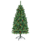 Gymax 6 ft Pre-lit Hinged Christmas Tree Holiday Decor w/ LED Lights Metal Stand