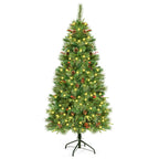 Gymax 6 ft Pre-lit Hinged Christmas Tree Holiday Decor w/ LED Lights Metal Stand