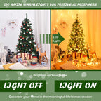 Gymax 6 ft Pre-lit Hinged Christmas Tree Holiday Decor w/ LED Lights Metal Stand