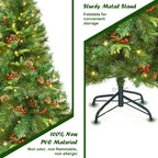 Gymax 6 ft Pre-lit Hinged Christmas Tree Holiday Decor w/ LED Lights Metal Stand