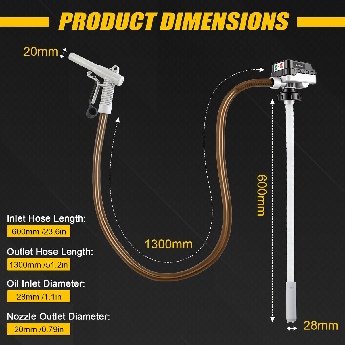 4 GPM Cordless Fuel Transfer Pump for  18V Battery | Auto Shut-Off, Leak-Proof, for Gasoline Diesel, 4 Thread Adapters, 51-Inch Hose, for Lawn Mower, Boat, Car, Tool Only