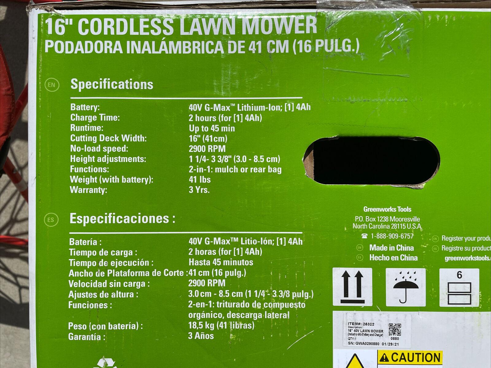 40V 16'' Cordless Lawn Mower Walk Behind with 40v 4Ah Battery