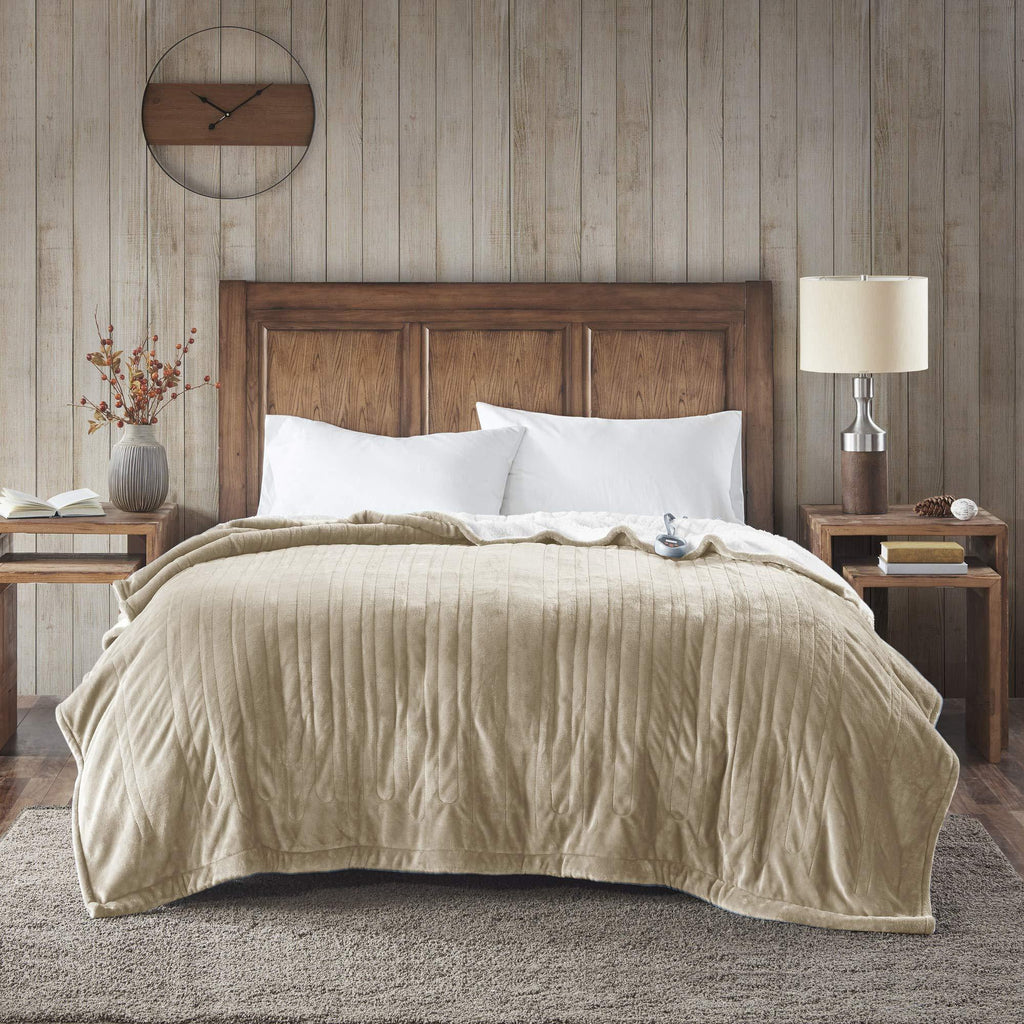 Gracie MIlls Elect Electric Blanket with 20 Heat Level Setting Controller Full: 80x84" Tan -WR54-1748