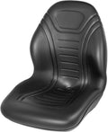 vevor universal tractor seat replacement, compact high back mower seat, black vinyl forklift seat, central drain hole skid steer seat with mounting bolt patterns of 8" x 11.5" &amp; 11.25" x 11.5"