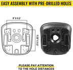 vevor universal tractor seat replacement, compact high back mower seat, black vinyl forklift seat, central drain hole skid steer seat with mounting bolt patterns of 8" x 11.5" &amp; 11.25" x 11.5"