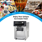 Commercial 2+1 Flavor Soft Serve Ice Cream Maker Machine, 7.4 Gal/Hour Countertop Ice Cream Machine with Self-Cleaning, LCD Display & Adjustable Hardness for Restaurants, Bubble Tea and Snack Shops, 2