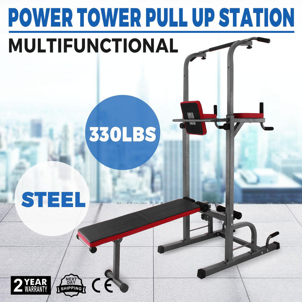 Power Towers Adjustable Height Multistation Power Tower 330 440LBS Dip Bar and Pull Up Station Home Fitness Workout Station for Indoor Home Fitness (363 with Bench Press)