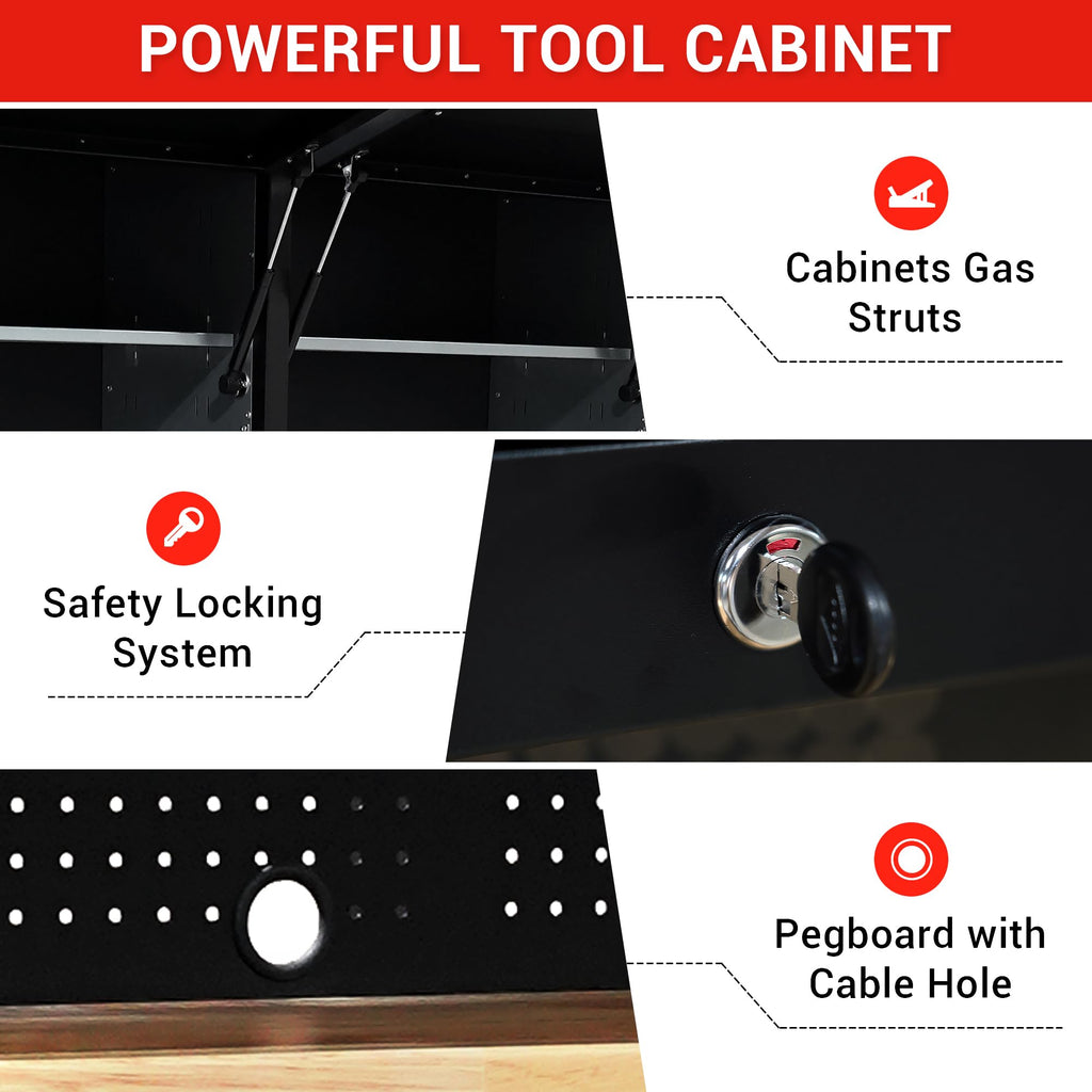 72-inch Tool Chest Cabinet Rolling GaraWorkbench with 15 StoraDrawers and Wheels, 3 Upper Cabinet, Pegboard, Steel LarTool Box,Matte Black