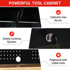 72-inch Tool Chest Cabinet Rolling GaraWorkbench with 15 StoraDrawers and Wheels, 3 Upper Cabinet, Pegboard, Steel LarTool Box,Matte Black