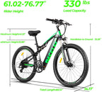 PASELEC Electric Bikes for Adult 27.5'' Mountain Bike Hydraulic Brakes E-Bike Moped Full Suspension Cycle with 48V 13ah Lithium Battery, 500W Professional E-MTB Bicycle