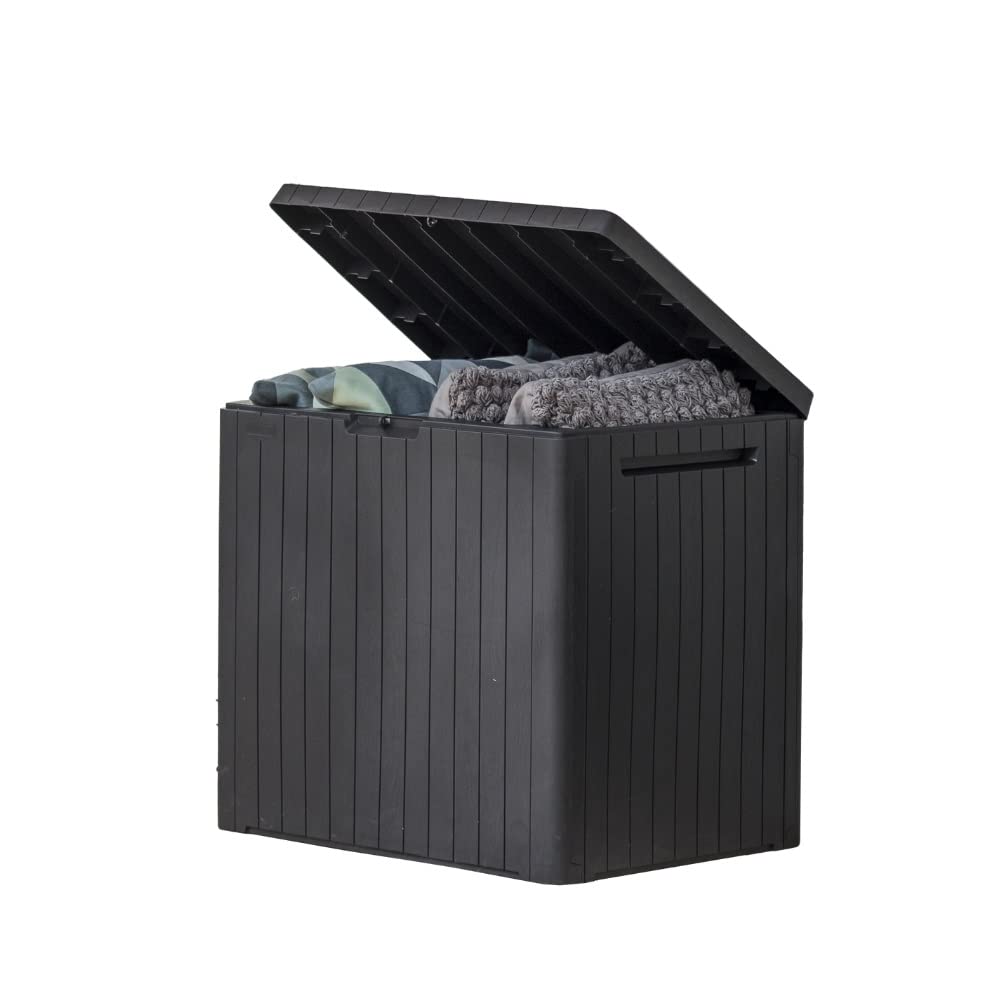 City 30 Gallon Resin Outdoor StoraBox and Patio Furniture Side Table for Pool and Garden Accessories, Dark Grey