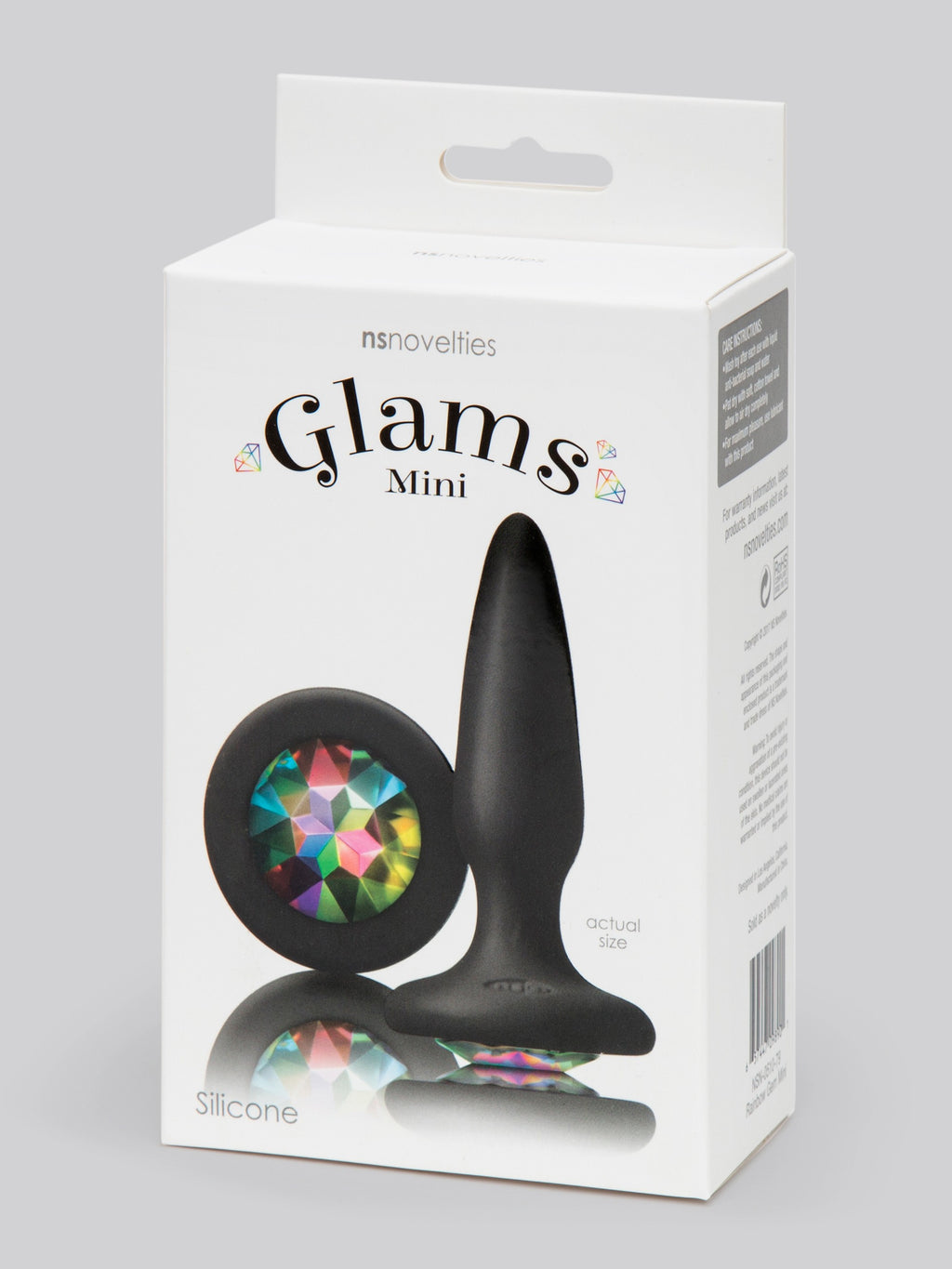 Glams Silicone Black Mini Butt Plug with Rainbow Crystal 3 Inch, Rainbow
