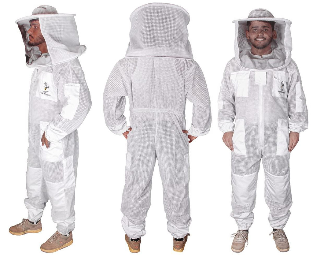 toor traders 3 layers ventilated ultra breeze bee suit with round veil beekeeping hat - bee suits for men &amp; women professional &amp; beginner beekeeper.