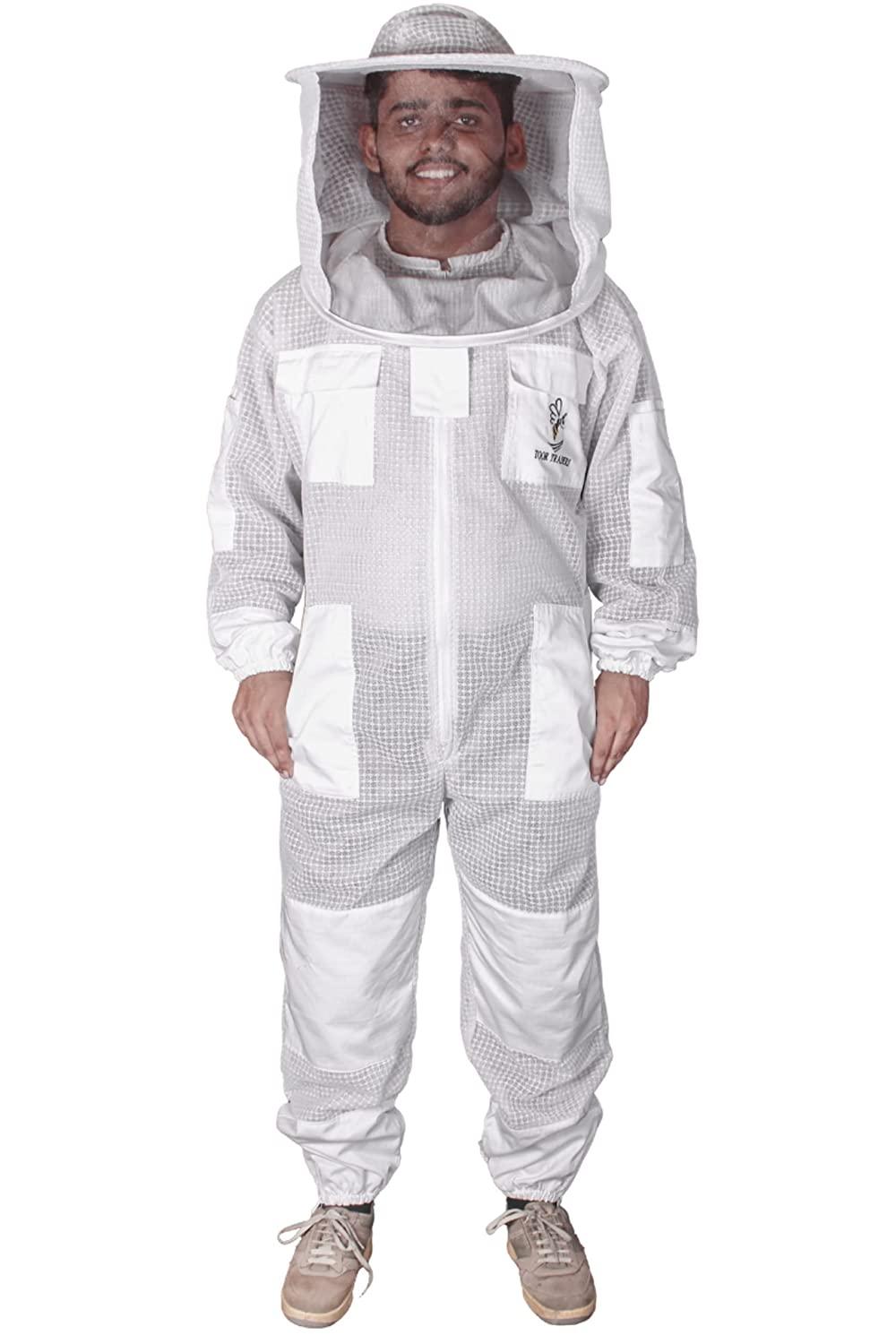 toor traders 3 layers ventilated ultra breeze bee suit with round veil beekeeping hat - bee suits for men &amp; women professional &amp; beginner beekeeper.