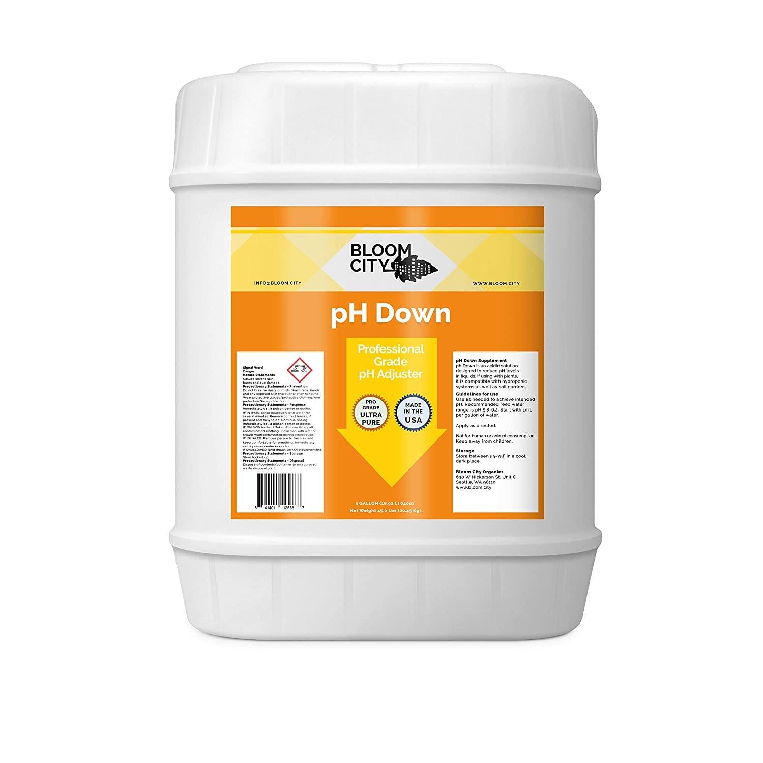 bloom city professional ph down liquid fertilizer, 5 gallon (640 oz)