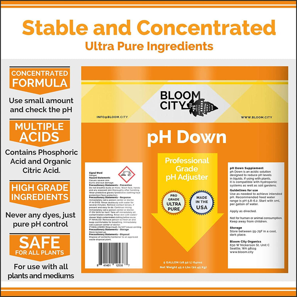bloom city professional ph down liquid fertilizer, 5 gallon (640 oz)