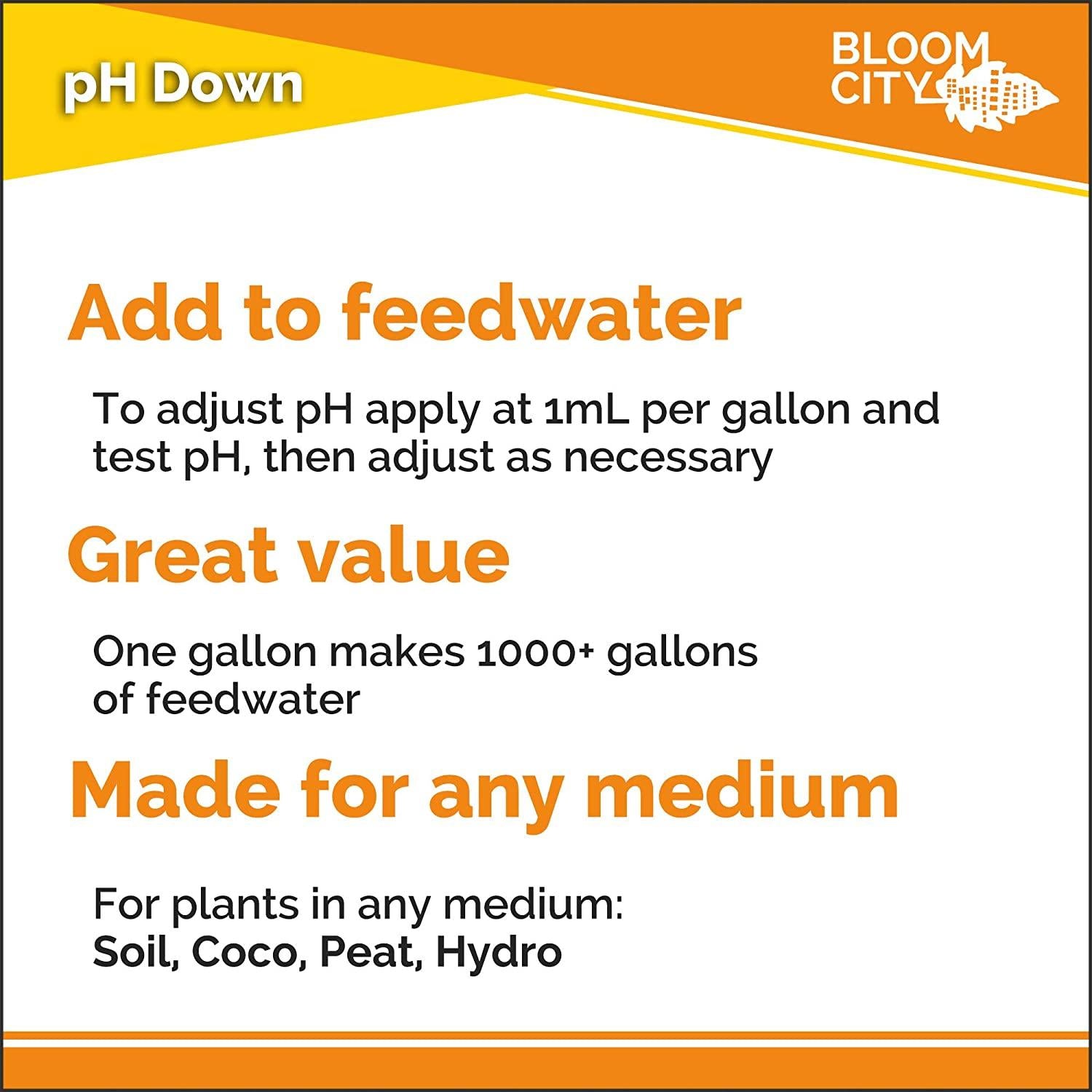 bloom city professional ph down liquid fertilizer, 5 gallon (640 oz)