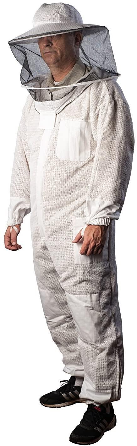 forest beekeeping supply - premium ventilated beekeeping suit with round hood | suitable for beginner and commercial beekeepers | metal brass zippers | thumb straps | hive tool pockets (2xl)